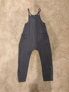 Charcoal Grey Sleeveless Pocket Overalls Jumpsuit